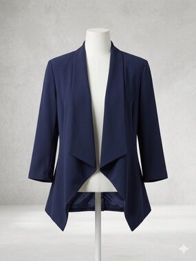 Navy Draped Open-Front Blazer
